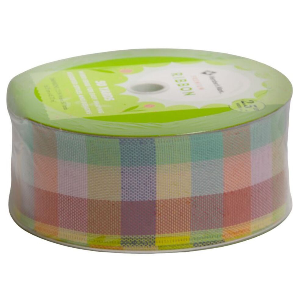 Member's Mark Premium Wired Ribbon 50 Yards 2.5in Width, Colorful Plaid